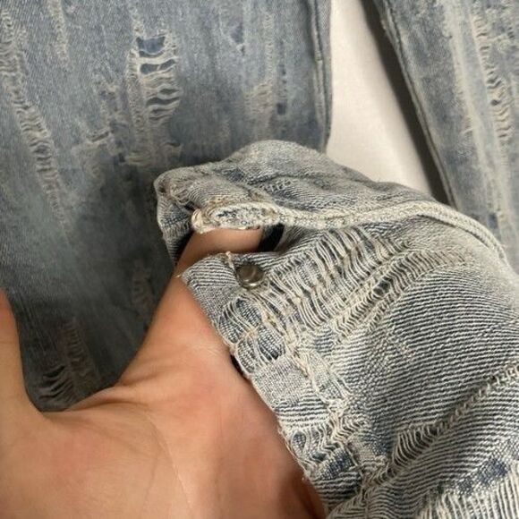 NWOT Maniere De Voir Florence Blue Distressed HiRise Bootcut Jeans Women Size 6 - Picture 8 of 16